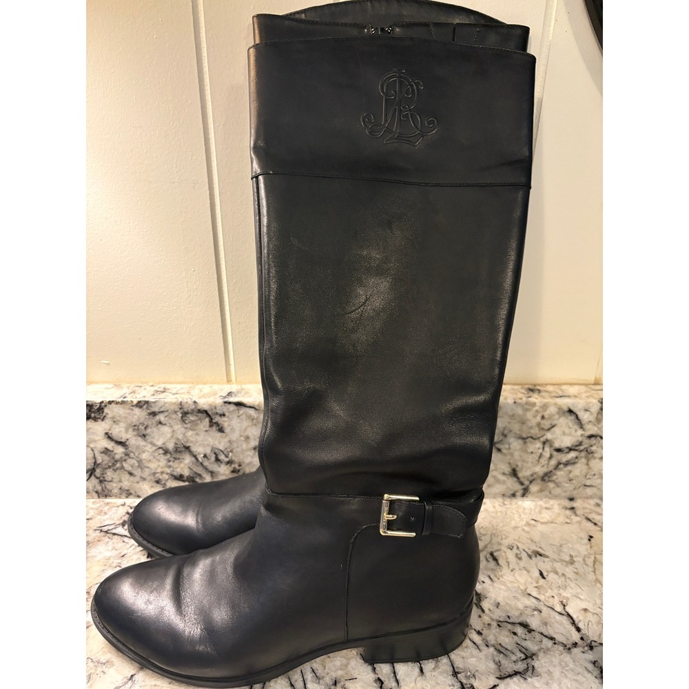 Lauren Ralph Lauren Madisen Riding Boots 10B Black Leather Equestrian Preppy